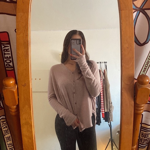 The Nines • Light Purple Ribbed Waffle Knit Button-Down Cardigan 💜 - Picture 1 of 7